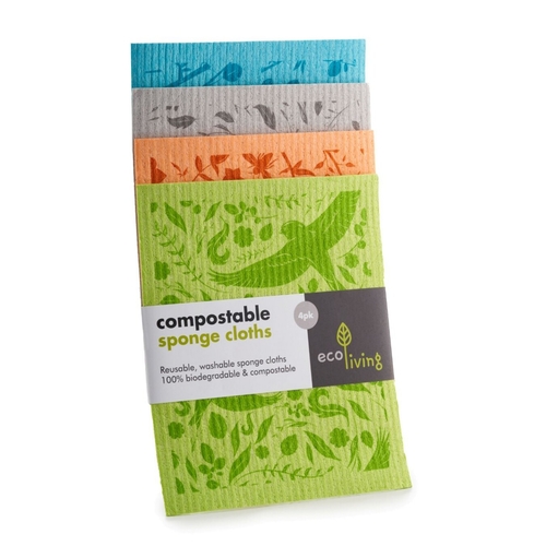 Ecoliving Panos esponja de limpeza compostáveis - jardim botânico x 4 - Ecoliving - 5060636882376