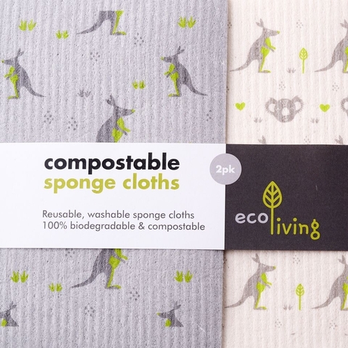 Ecoliving Panos de limpeza com esponja compostável - SOS Canguru x 2 - Ecoliving - 5060636880648
